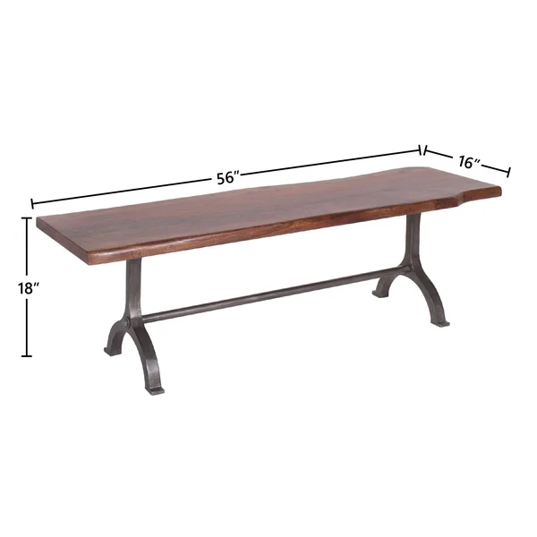 Casartis Living Dala Industrial Iron & Acacia Natural Edge Dining Bench - 56-Inch - Single - Brown - Dining Height
