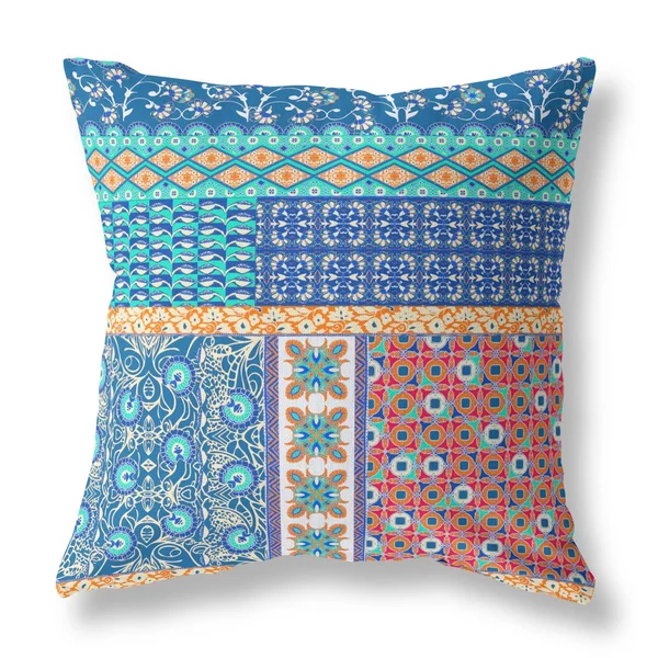 Amrita Sen Flower Castle Patchwork Broadcloth Indoor Outdoor Pillow, Zippered, Blueorange