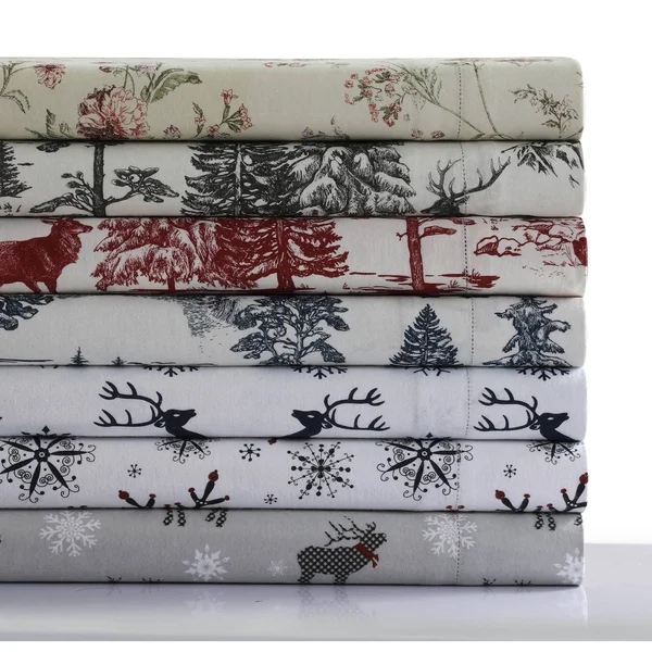 Checkered Buck Heavyweight 200-gsm Cotton Flannel Printed Extra Deep Pocket Sheet Set - Size: Full