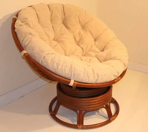 Rattan Wicker Swivel Rocking Round Papasan Chair with Cushion Colonial (Light Brown), Size: 40\H x 46\W x 40\D, Other