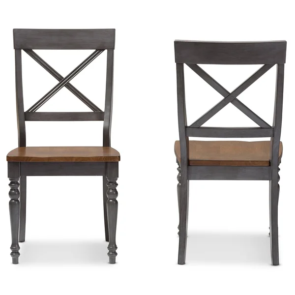 Baxton Studio Rosalind Shabby Chic Country Cottage Weathered Dove Grey and Oak Brown Finishing Solid Wood X-Back Dining Side Cha