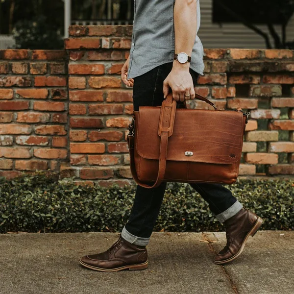 Denver Leather Laptop Messenger Bag, Autumn Brown