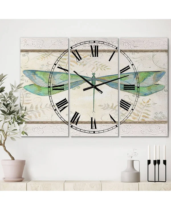 Designart &Summer Dragonfly 3& Oversized Cottage Wall Clock - Size: 28 inch x 36 inch, Blue
