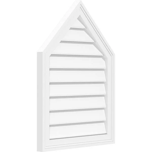 Ekena Millwork GVPPE16X2802SF-14 16x22W x 28x22H Peaked Top Surface Mount PVC Gable Vent 14/12 Pitch: Functional, w/ 2x22W x 1-1