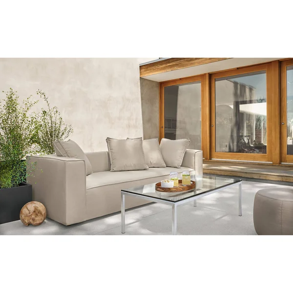 Room & Board - Modern Parsons Outdoor Coffee Table w/ 1x22 Leg 24d 48W 16h in Red, Red Recycled HDPE Top w/ Ocean Blue Base