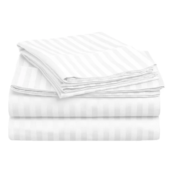 Superior 400 Thread Count Deep Pocket Stripe Cotton Sateen Sheet Set, Full/White