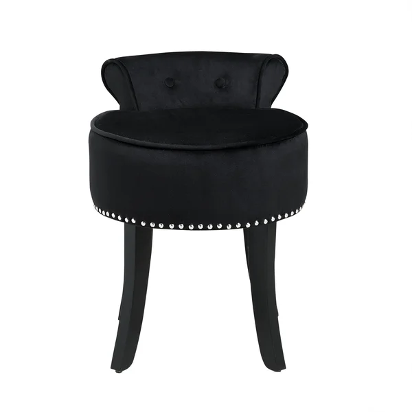 Inspired Home Velvet Vanity Stool Nailhead Trim Black