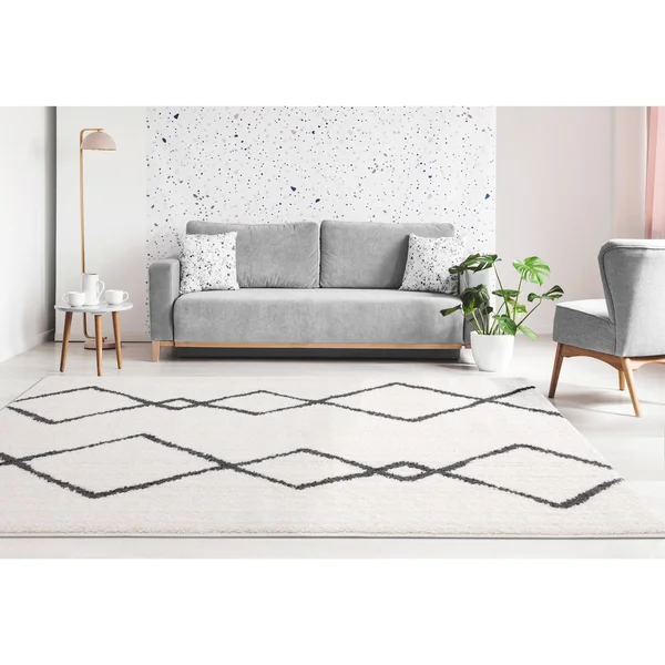 Carson Carrington Tossene Geometric Shag Area Rug - 5&3x22 x 7&2x22 - White