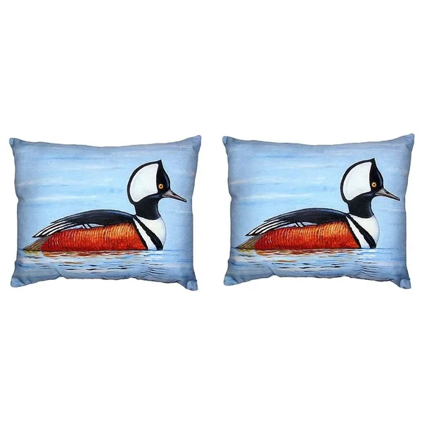 Pair of Betsy Drake Hooded Merganser No Cord Pillows 16 inch x 20 inch