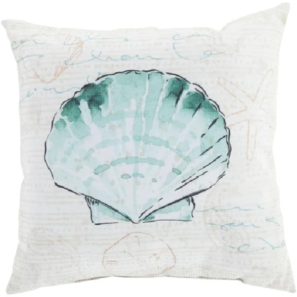 26x22 Sea Green and Beige Indoor/Outdoor Clam Shell Decorative Throw Pillow