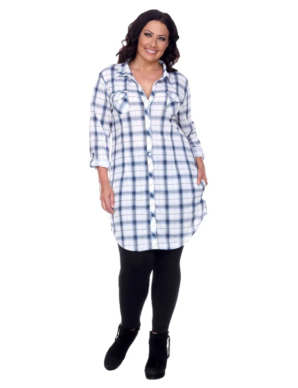 White Mark Plus Piper Stretchy Plaid Tunic - 1x - Burgundy B