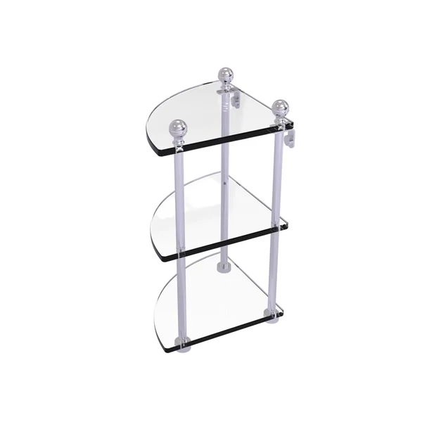 Allied Brass MA-6 Mambo Collection 3 Tier Corner Glass Shelf - Satin Chrome