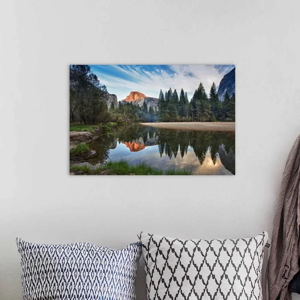 Half Dome Reflecting in Merced River in Yosemite National Park. - Canvas Wall Art, 24x16, Great Big Canvas