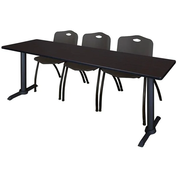Regency Cain 84x22 x 24x22 Training Table- Mocha Walnut & 3 &M& Stack Chairs- Black