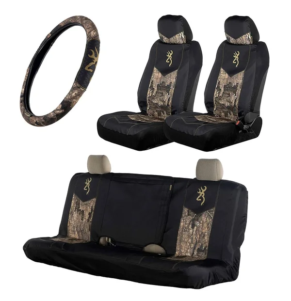 Realtree 4pc Camo Auto Accessories - Timber, Xtra and Mint Camo - Includes 2 Low Back and 1 Bench Camo Seat Covers and 2-Grip Cam