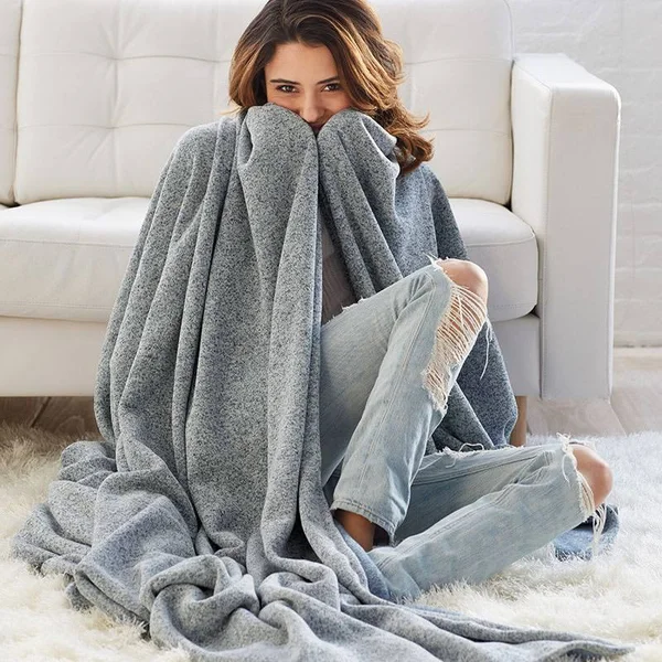 The Company Store Sweatshirt Knit Navy Full/Queen Reversible Blanket - Blue