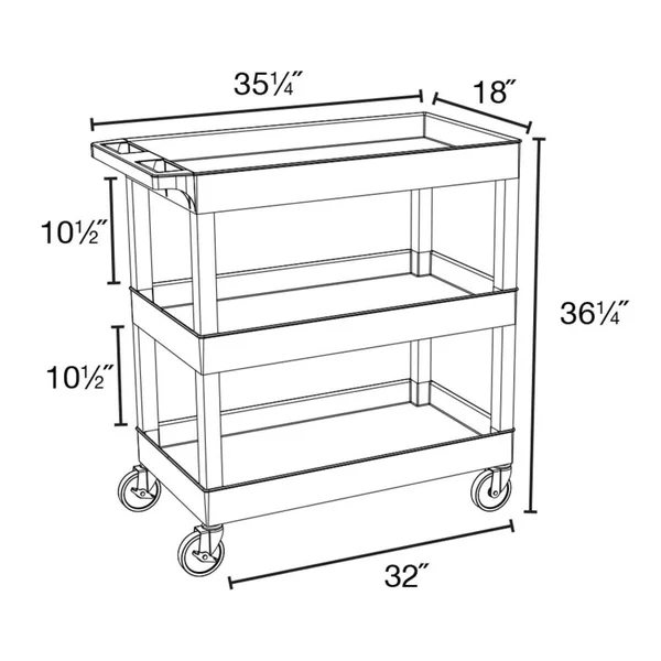 Luxor 3-Shelf Tub Cart, Gray