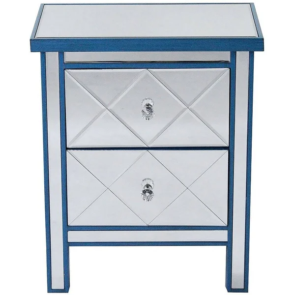 25.75x22 Blue Wood Accent Cabinet with 2 Beveled Glass Drawers