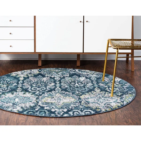 Unique Loom Brewton Sumter Area Rug (5& 0 x 5& 0 Round - Navy Blue)