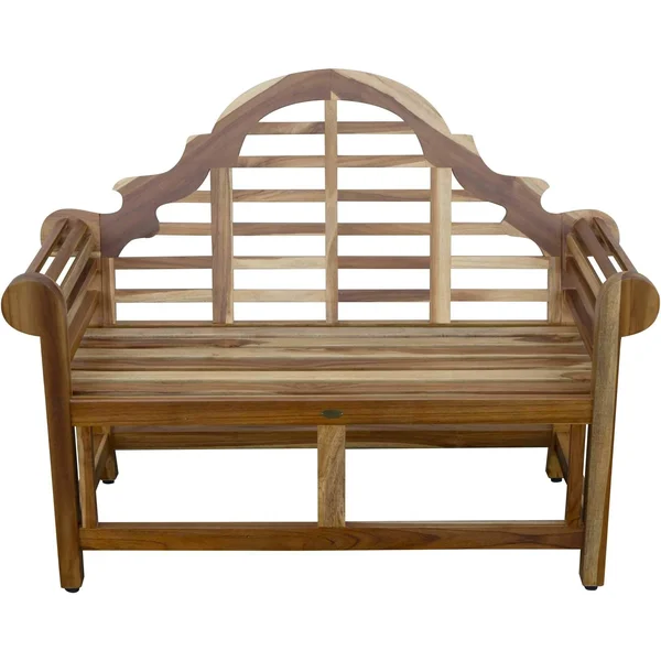 Compact Teak Outdoor Bench W- Crown Design in Natural Finish
