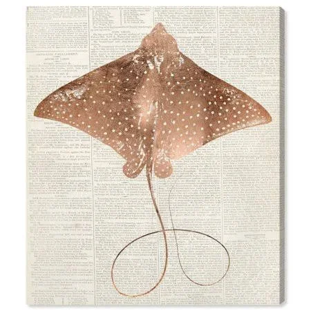 Runway Avenue Nautical and Coastal Wall Art Canvas Prints &Eagle Ray Bronze& Marine Life - Bronze - White, Size: 20 x 24