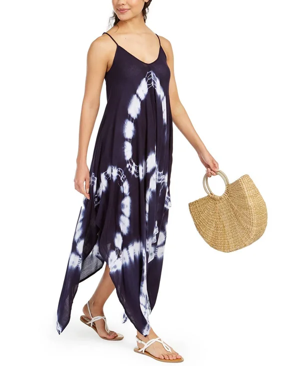Raviya Navy Tie-Dye Handkerchief-Hem Cover-Up Dress - US Large