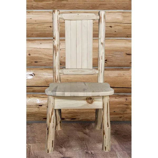 Montana Woodworks Montana Collection Side Chair w/ Laser Engraved Moose Design, Clear Lacquer Finish