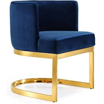 Barnier Upholstered Dining Chair Everly Quinn Upholstery Color: Navy, Leg Color: Gold