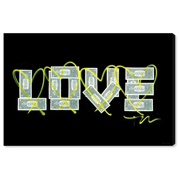 Oliver Gal 'Dollar Love' Typography and Quotes Wall Art Canvas Print - Green, Black (24 x 16)