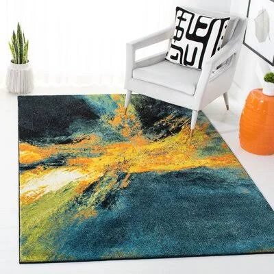 Robidoux Abstract Teal/Yellow Area Rug Wade Logan Rug Size: Rectangle 6&7x22 x 9&