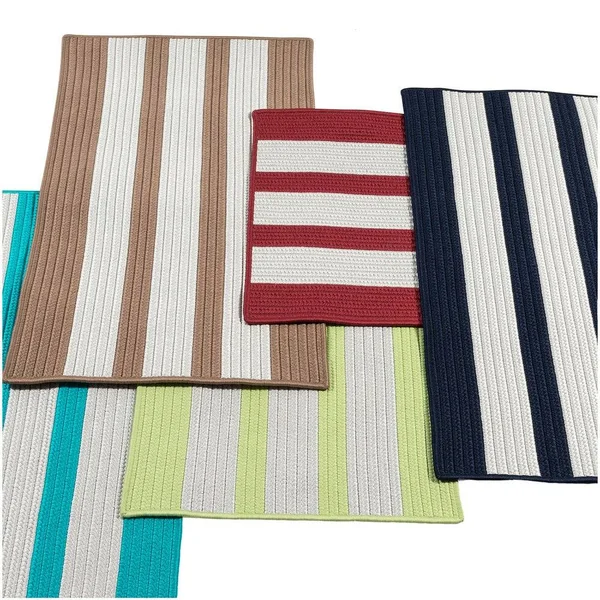 Colonial Mills Coastal Breeze Vertical-Striped Indoor/Outdoor Reversible Braided Rug (2' x 4') Melon Silver, Teal