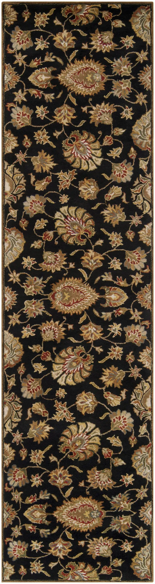 Traditional CAE Handmade Medium Pile Black Wool Classic Accent Rug