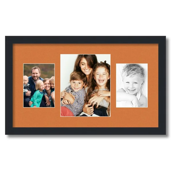 Collage Picture Frame - Satin Black Frame with 3 openings for 8x10 Photos with Orange Octoberfest Mat. D3926DP200, ArtToFrames