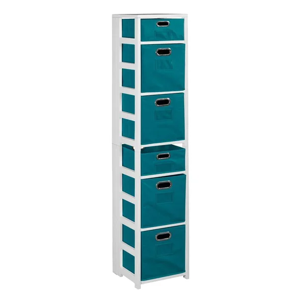 Regency Nemus White and Teal 6-Shelf Folding Bookcase and Storage Tote Set - White/Teal