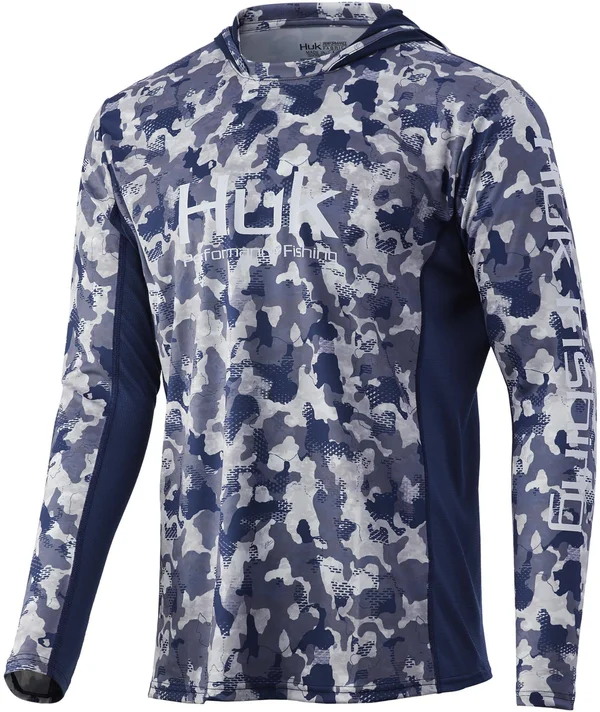 Huk Men's Icon x Refraction Camo Hoodie - Male, XL, Bluefin