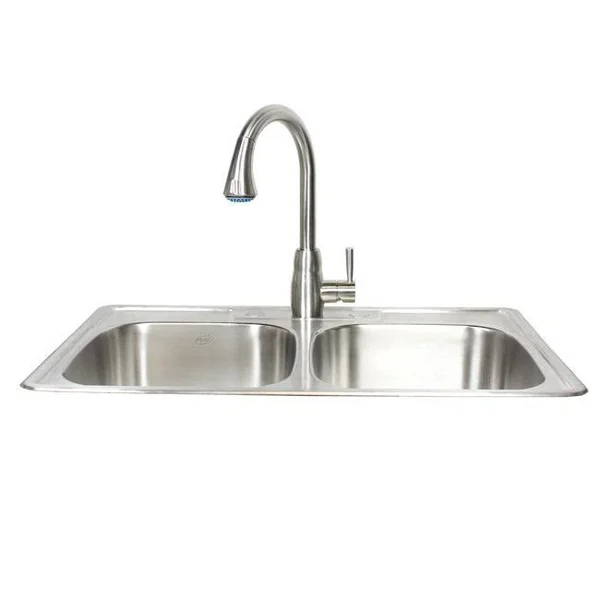 Contempo Living ALTD-5050-D 33 in. Top Mount Drop in 50 by 50 Double Bowl Kitchen Sink - Stainless Steel 18 Gauge