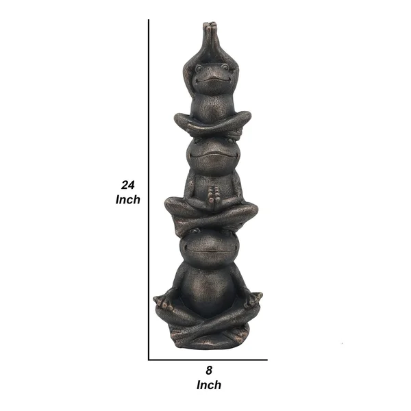 24 Inches Resin Stacked Meditating 3 Frog Accent Decor - Bronze