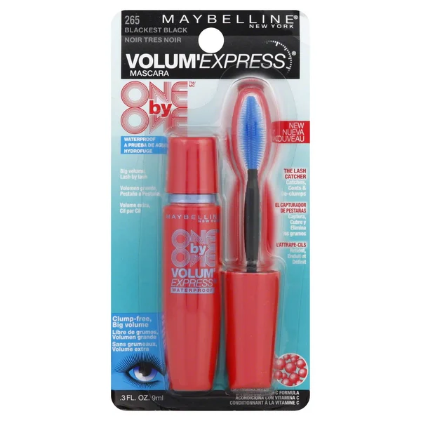 Maybelline New York One By One Volum& Express Mascara, Waterproof, Blackest Black 265 - 0.3 oz tube