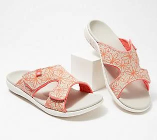Spenco Orthotic Slide Sandals - Kholo Picasso, Size 10 Medium, Living Coral