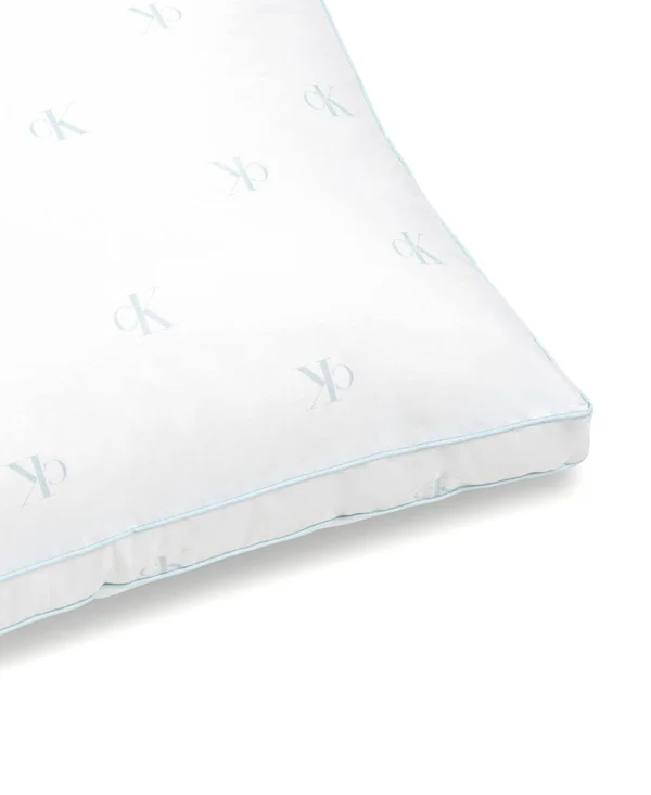 Calvin Klein Monogram Logo Extra Firm Support Cotton Pillow - Standard/Queen - White