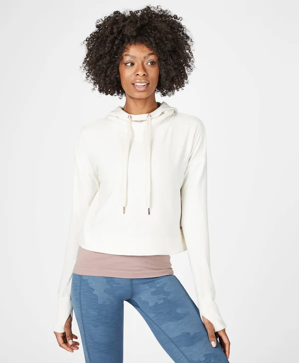 Sweaty Betty Escape Luxe Fleece Cropped Hoodie - White, Women's L