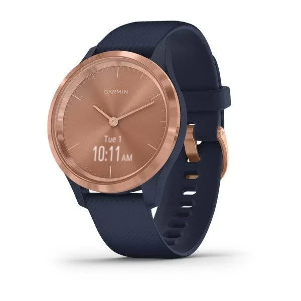 Garmin - v韛omove 3S Hybrid Smartwatch 39mm Fiber-Reinforced Polymer - Rose Gold With Navy Case And Silicone Band