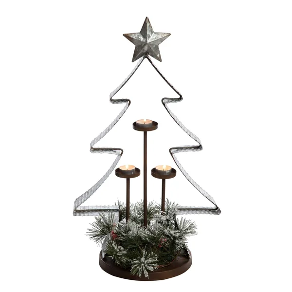 24x22 Silver and Green Christmas Galvanized Tree Candle Holder