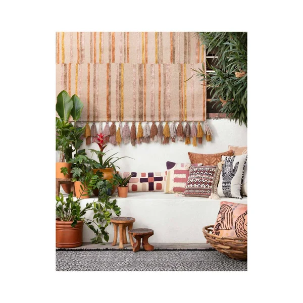 Justina Blakeney x Loloi P0953 Polyester Pillow Terracotta, Multi, 22x22 x 22x22 Cover w/Down