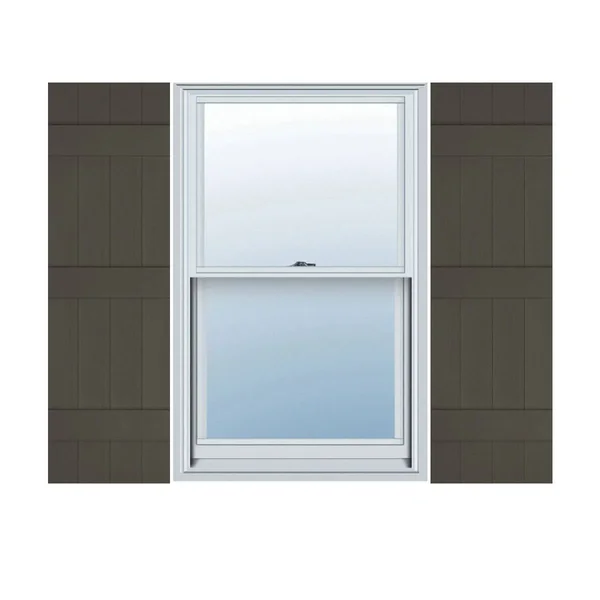 14 inchw x 94 inchh Lifetime Vinyl, Custom Four Board Joined (3 Batten), Board-n-Batten Shutters, Musket Brown