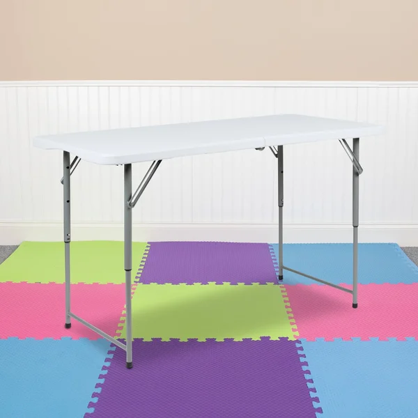 Flash Furniture Height Adjustable Bi-Fold Granite White Plastic Folding Table, 4&