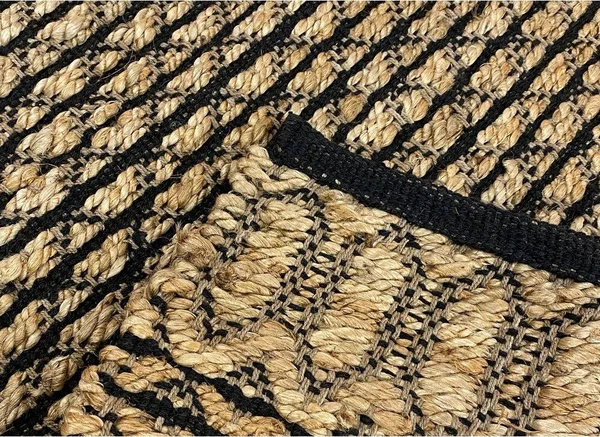 LR Home Woven Black 2 ft. x 5 ft. Trellis Geometric Natural Jute Area Rug