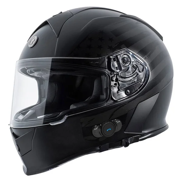 TORC T14B Bluetooth Integrated Mako Full Face Helmet Flat Black Flag, Large