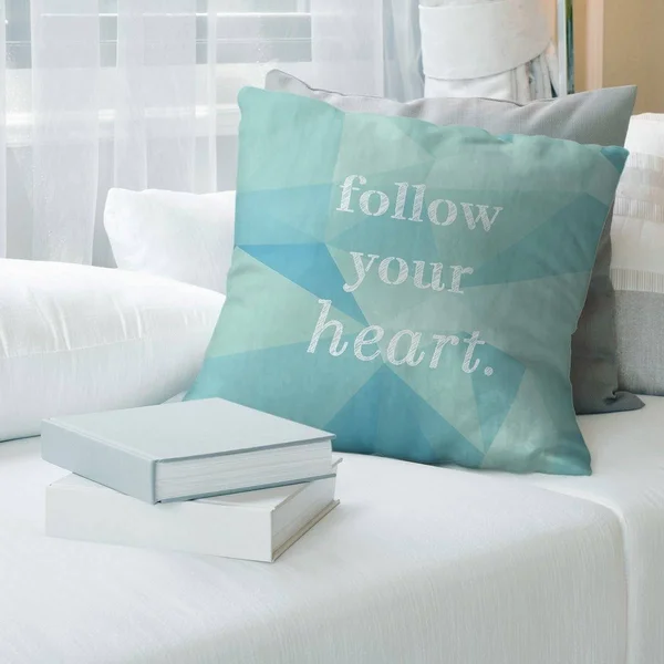 Quotes Faux Gemstone Follow Your Heart Quote Pillow-Faux Linen - 26 x 26 - Square - Zipper Closure - Large - Removable Cover - A