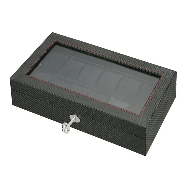 Diplomat Twelve Watch Case Black Carbon Fiber Pattern - 14 x 8 x 4 Inches